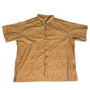 LL Bean Mens XXL Short Sleeve Button Down Shirt Orange Geometric 100% Cotton